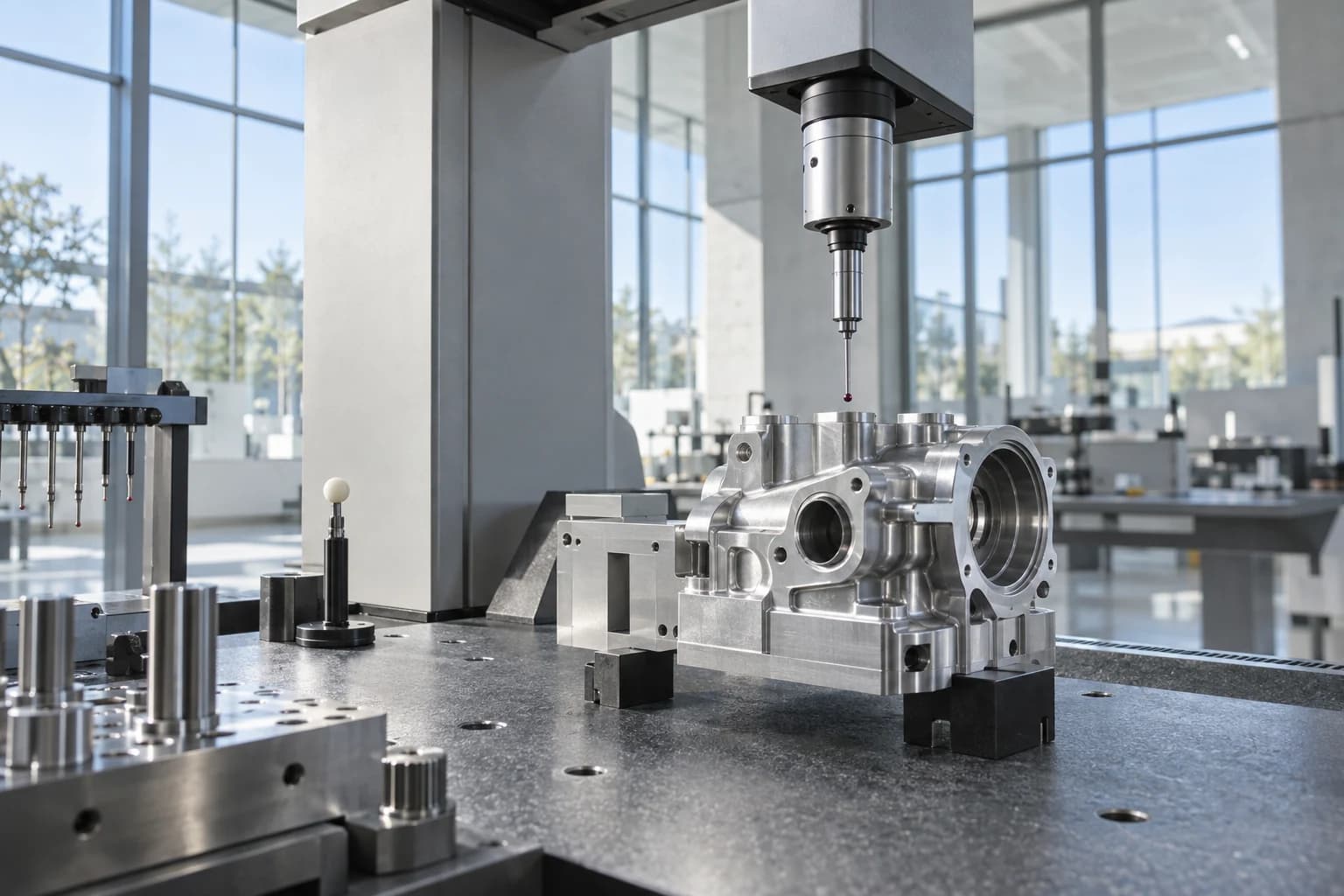 Precision inspection equipment measuring a machined component, an illustrative study of disciplined engineering